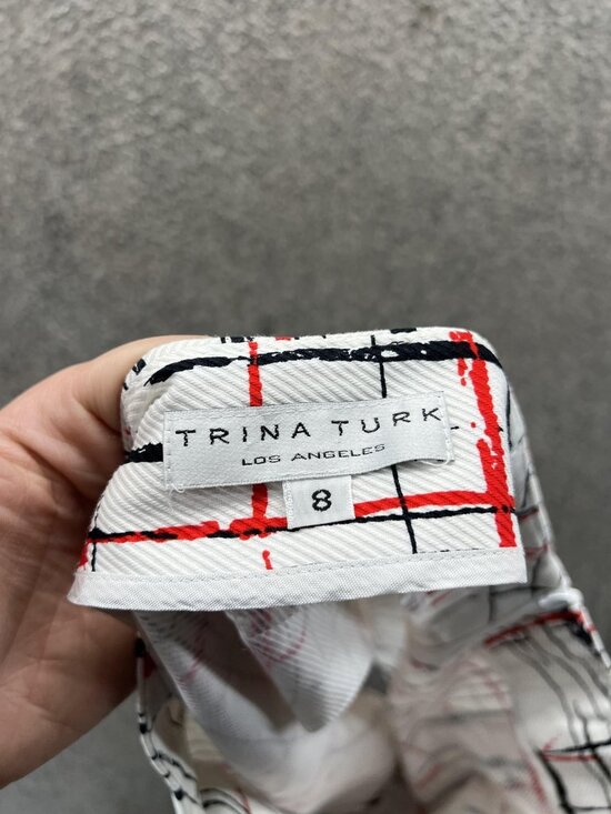 Trina Turk Skirt Womens 8 White Plaid Cotton Blend Twill Mini Pencil Pockets - Picture 2 of 8